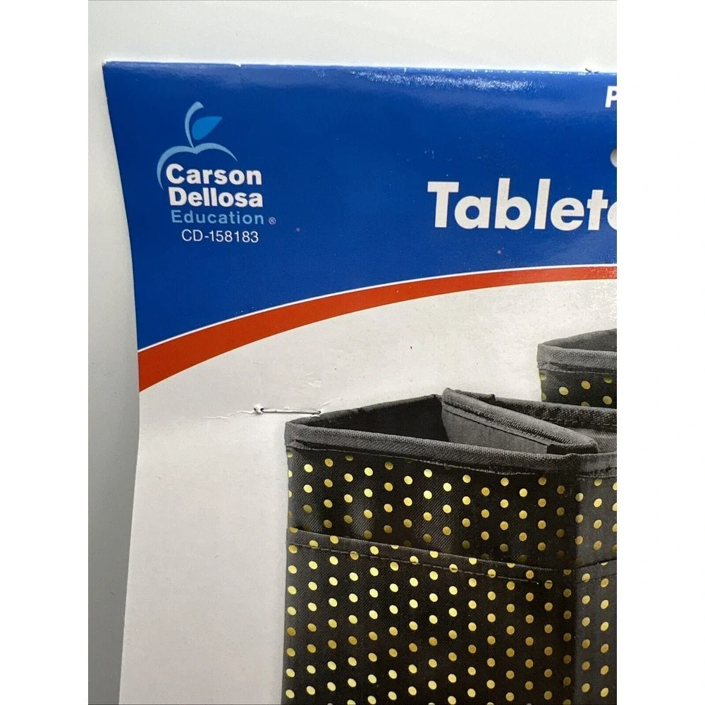 2 Carson Dellosa Tabletop Storage Bins Cubby Baskets Black With Gold‎ Polka Dots